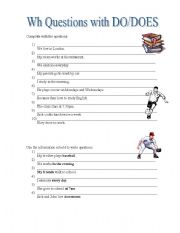 English Worksheet: WH Questions with Do/Does