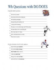 English Worksheet: WH Questions with Do/Does