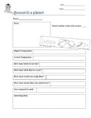 English worksheet: Research a planet