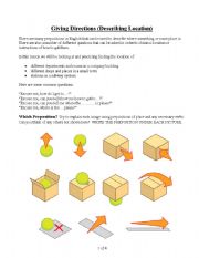 English Worksheet: Giving Directions- Prepositions + Activities