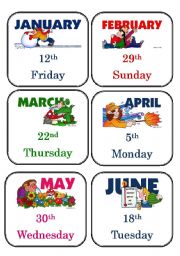 English Worksheet: What day is today?/What is todays date? Activity Card Game 3 of 3