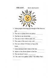 English worksheet: the sun