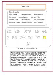 English Worksheet: numbers 1-100 and colours