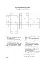 English Worksheet: Science: Pollution - Crossword