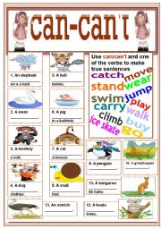 English Worksheet: can-cant