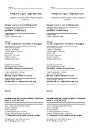 English Worksheet: Falling in love again - Reported Speech Song