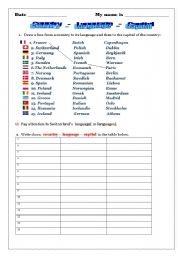 English Worksheet: Country-Language-Capital