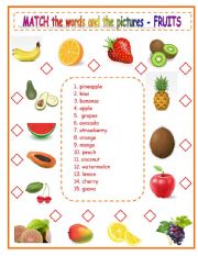 English Worksheet: MATCHING  -  FRUITS