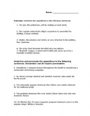 English Worksheet: Appositives