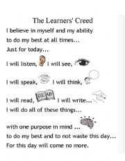 English Worksheet: The Learners Creed