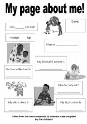 English Worksheet: My page about me!