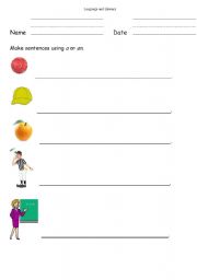 English Worksheet: articles a and an