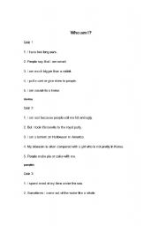 English Worksheet: Who am I quiz
