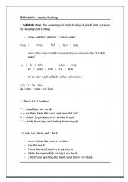 English Worksheet: Methods for Learning Spelling