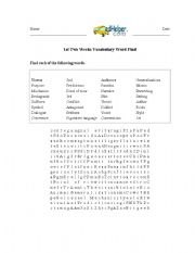 English worksheet: 1st Two Weeks Vocabulary Word Find