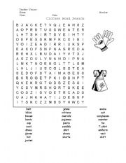 English worksheet: Clothes; Word search: 