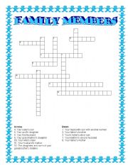 family crossword members crosswords worksheet vocabulary worksheets esl eslprintables