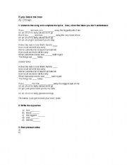 English worksheet: Listening activity - song: if you leave me now - first conditional