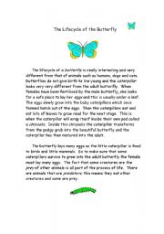 English worksheet: butterfly life-cycle