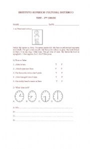 English worksheet: first grade test