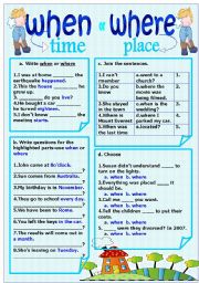 English Worksheet: when-where