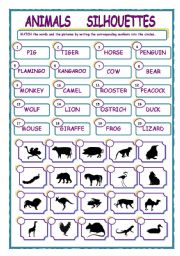 English Worksheet: MATCHING  EXERCISE - ANIMALS SILHOUETTES