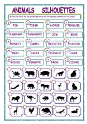 MATCHING  EXERCISE - ANIMALS SILHOUETTES