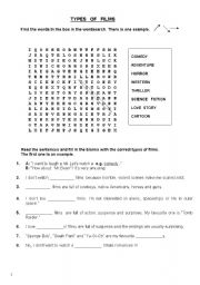 English Worksheet: types of films