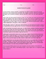 English Worksheet: INVENTION OF GLASS