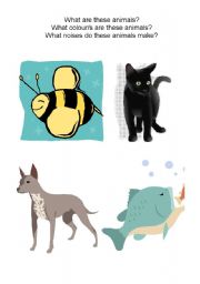 English Worksheet: Learning Animals, Their Colours & Noises