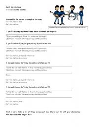 English Worksheet: Song - Cant Buy Me Love