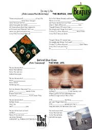 English Worksheet: SONGS FOR TEACHING 1 BEATLES-WHO-ALAN PARSONS PROJECT-U2