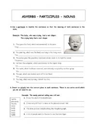 English Worksheet: Adverbs, participles and nouns