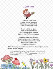 English Worksheet: I Love Food Poem