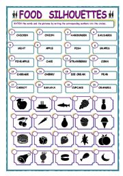 English Worksheet: MATCHING  EXERCISE - FOOD SILHOUETTES