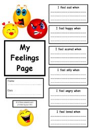 English Worksheet: My feelings page