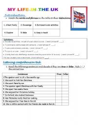 English Worksheet: MY LIFE IN THE UK