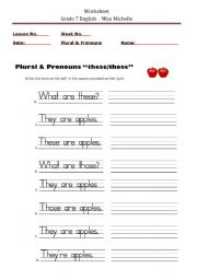 English Worksheet: Plurals/Pronouns These/Those (Writing)