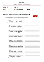 English worksheet: Plurals/Pronouns These/Those (Writing)