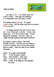 English Worksheet:                             Back To School