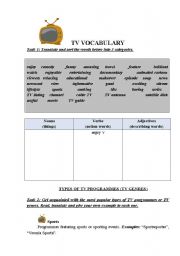 English Worksheet: TV VOCABULARY