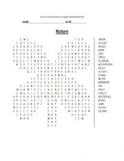 English Worksheet: Nature Wordsearch