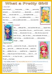 English Worksheet: What a Pretty Girl - 2 pages - editable