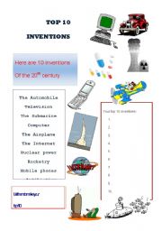 English Worksheet: TOP 10 INVINTIONS