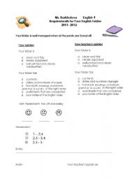 Requirements for Your Students Folder (with Self-Assessment and Your Evaluation))