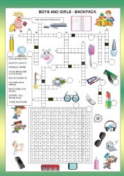 English Worksheet: BOYS AND GIRLS - BACKPACK - FOR BEGINNER + KEY