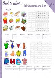 English Worksheet: Back to school: food and clothes 