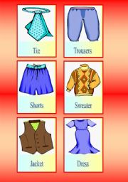 Bingo game cards: Clothes