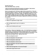 English Worksheet: Wh questions, simple present, listening and reading, The Story of Nga the Good Cook