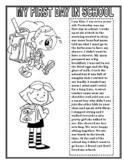 English Worksheet: my first day in school